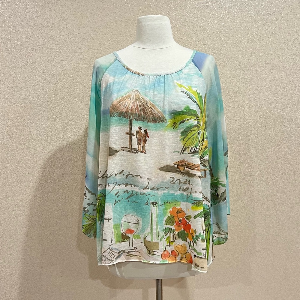 Chico's Seaside Sangria Easy Tee Top Size 2 (Large) - Picture 2 of 10